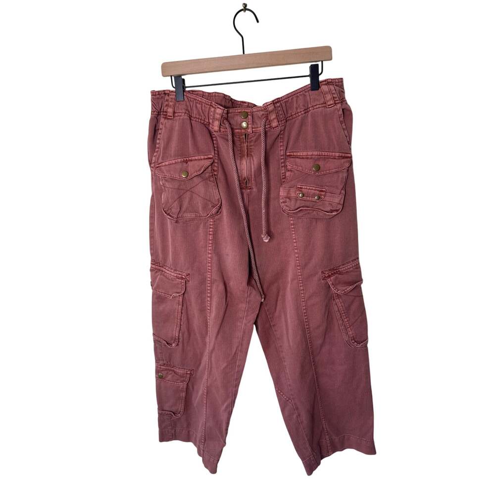 FREE PEOPLE We the Free Tahiti Drawstring Pull on Cargo Pant Red Pink  Large